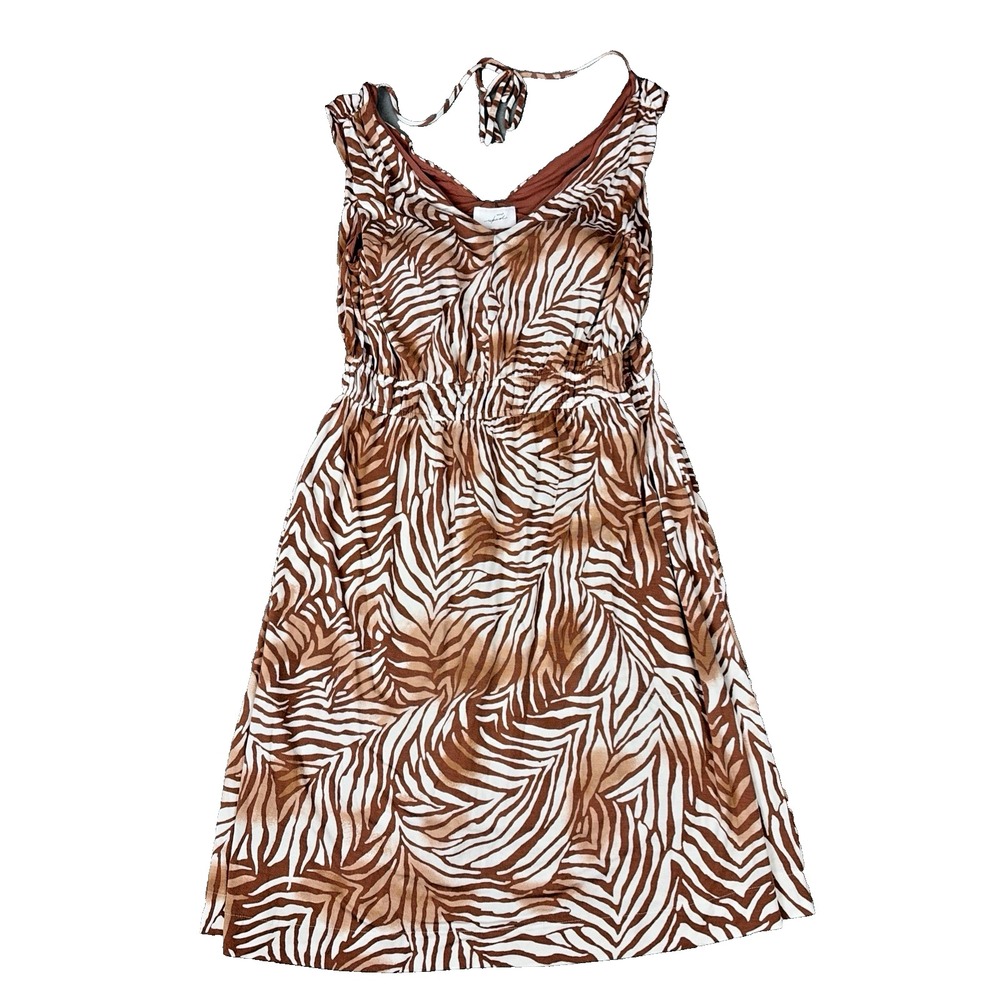 Soma WKND Lounge Dress‎ Womens Medium Brown Zebra Print Tie Back Sleeveless